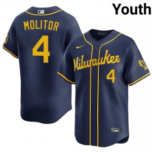 Navy Paul Molitor #4 Milwaukee Baseball Embroidery Jersey | Limited Youth Fit 18622343