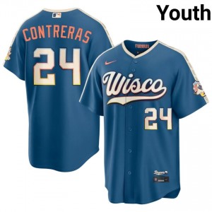 Blue William Contreras #24 Milwaukee Brewers Baseball City Connect Stitched Jersey | MLB Youth Fit 73063708