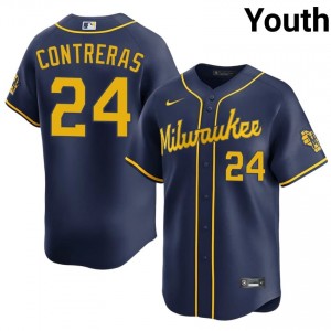 William Contreras #24 Brewers Baseball Jersey | Official Youth Navy Stitch Edition 63674477