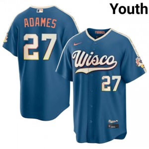 Blue Willy Adames #27 Brew Crew Baseball City Connect Stitched Jersey | Iconic Youth Fit 10349640